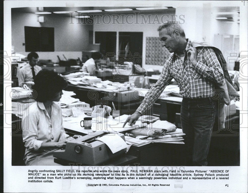 1981 Press Photo Absence Of Malice Film Newsroom Scene Actors Newman Field - Historic Images