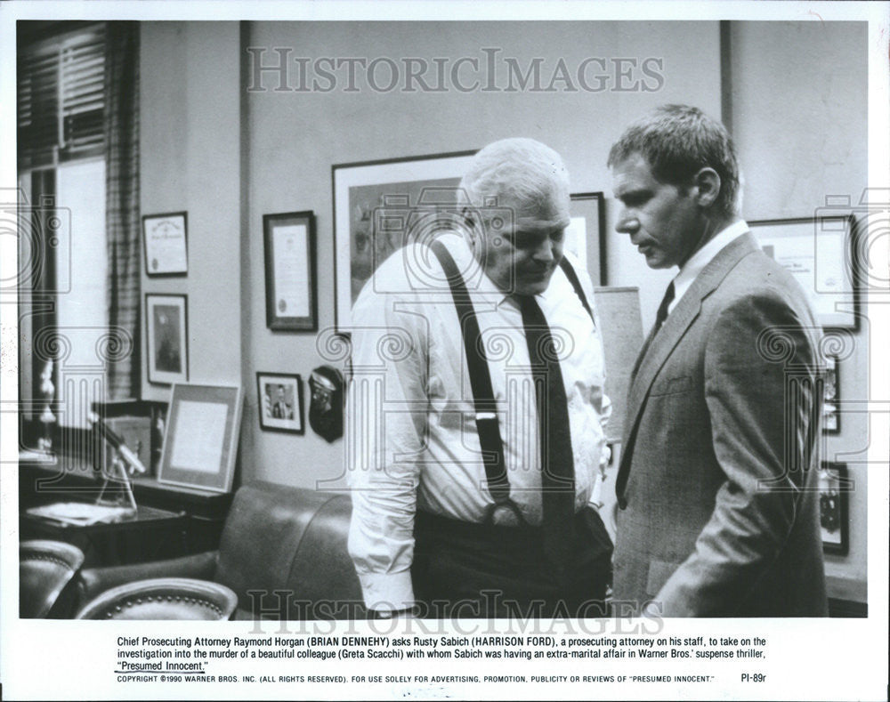 1990 Press Photo Brian Dennehy Harrison Ford Movie Actors Presumed Innocent - Historic Images