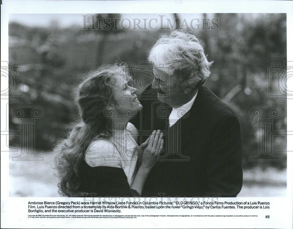 1989 Press Photo Ambrose Bierce Gregory Peck Harriet Winslow Jane Fonda Columbia - Historic Images