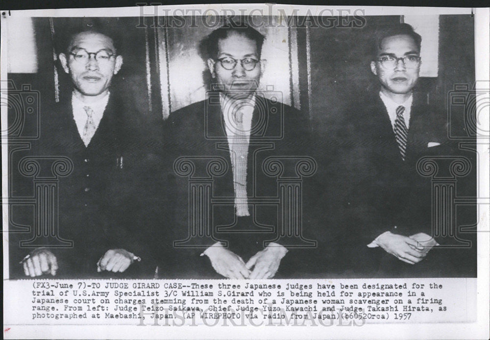 1957 Press Photo U.S. Army William Girard Trial Judge Teizo Saikawa - Historic Images