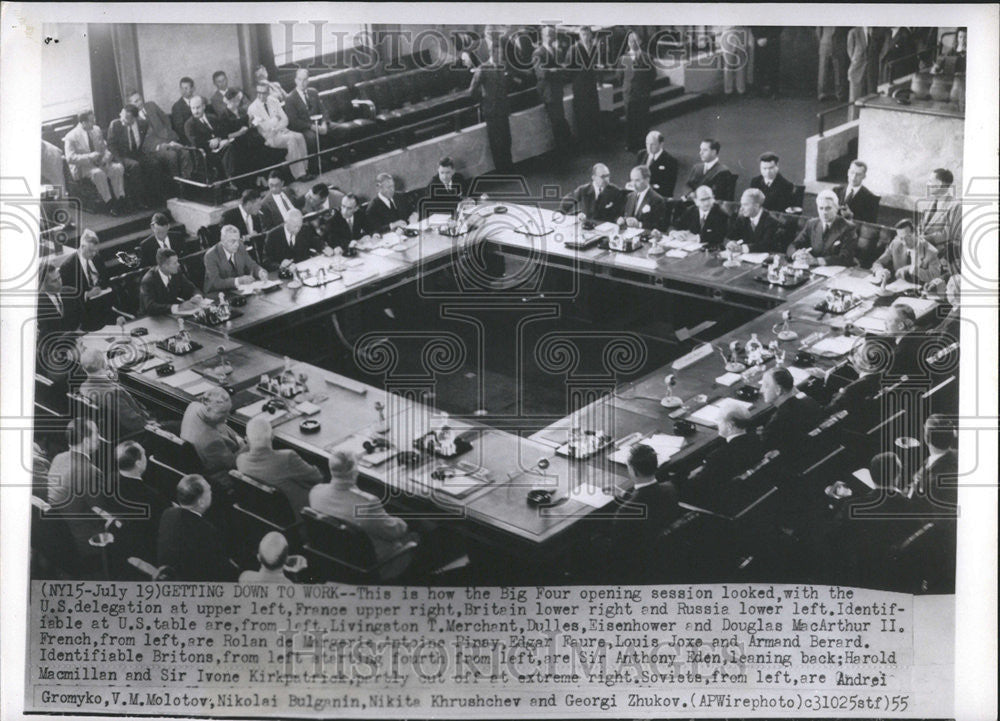 1955 Press Photo Big Four Session Look US Delegate France Nikita Khrushchev - Historic Images