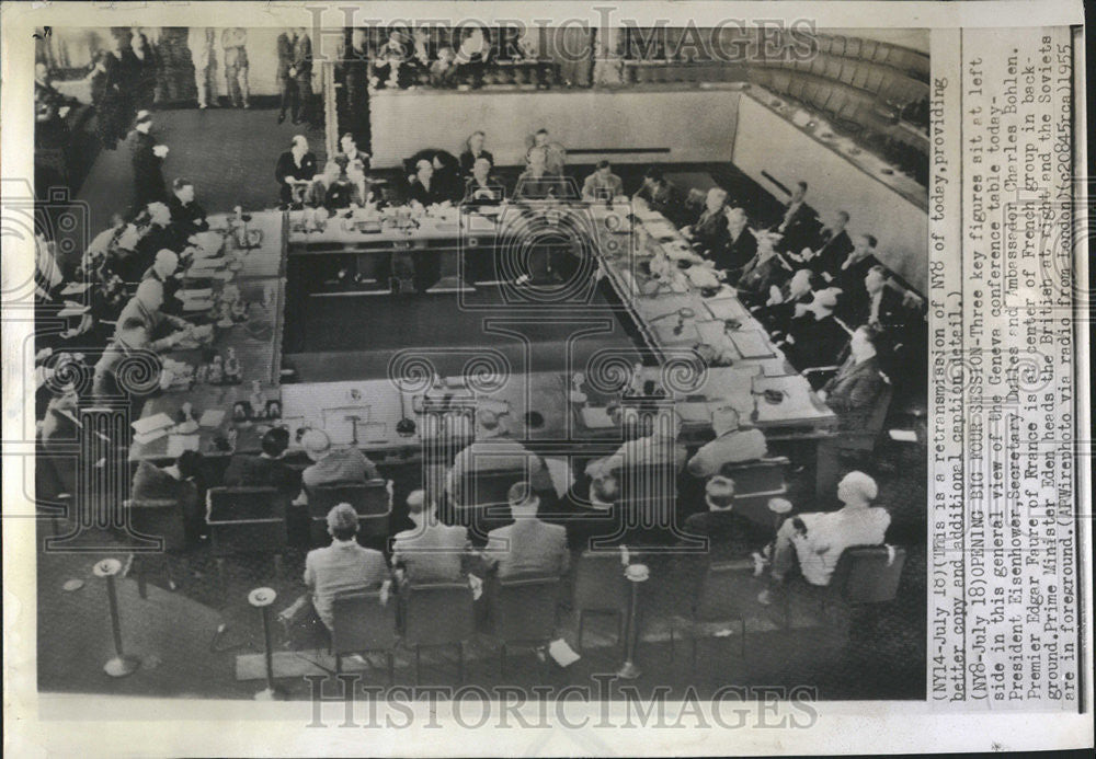 1955 Press Photo Geneva conference table Charles Bohlen Edgar French group - Historic Images