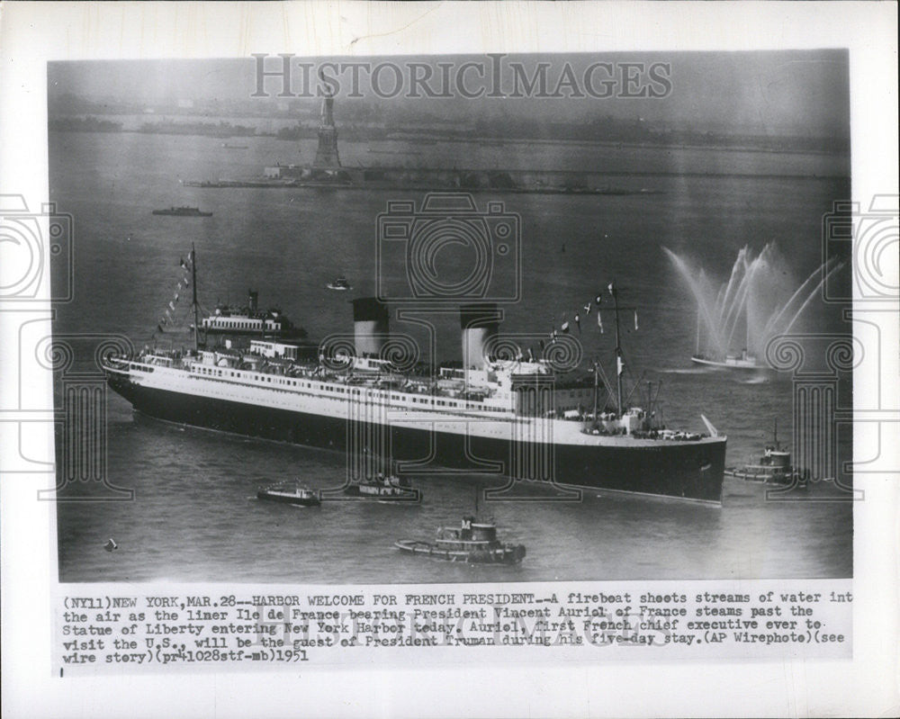 1951 Press Photo French President Vincent Auriel United States Visit - Historic Images