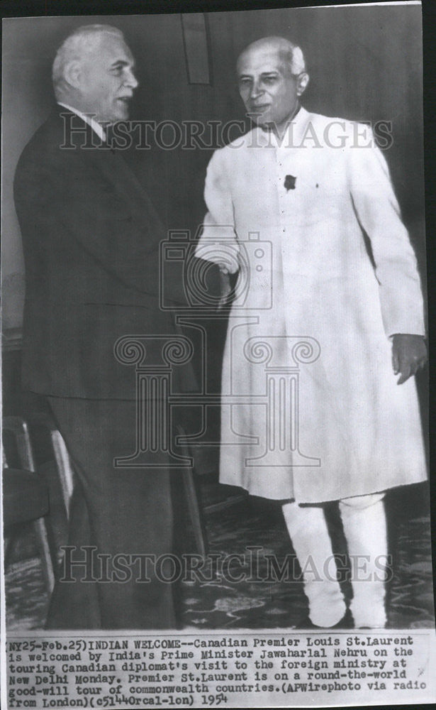 1954 Press Photo Canadian Premier Louis Laurent India Jawaharlal Nehru New Delhi - Historic Images