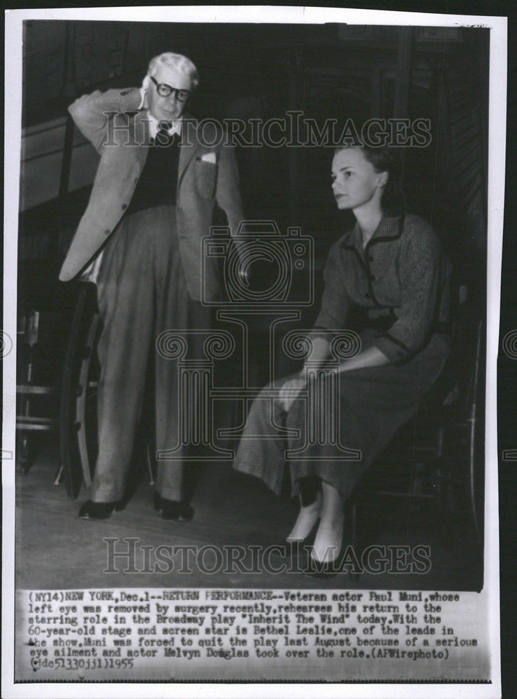 1955 Press Photo Veteran Actor Paul Mani Eye Remove Surgery Start Role Broadway - Historic Images