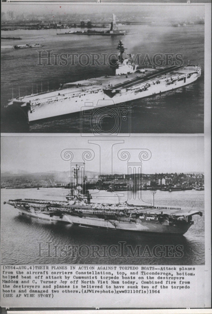 1964 Press Photo Two Aircraft Carriers helped marine attacks in N.Vietnam. - Historic Images