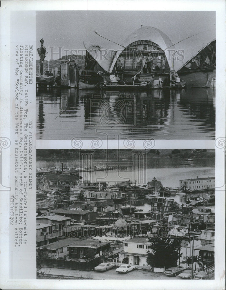 1977 Press Photo Kowloon houseboat community north San Francisco West water - Historic Images