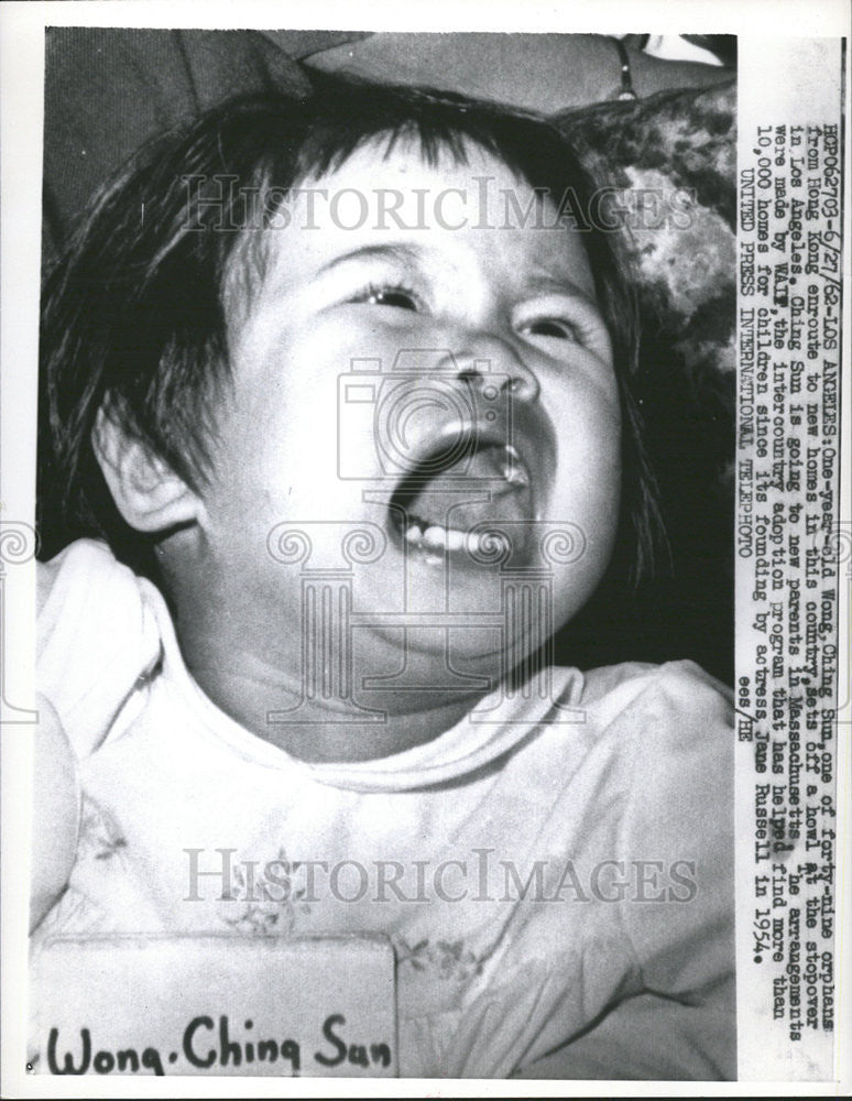 1962 Press Photo Los Angeles Wong Ching Sun Orphans Hong Kong Massachusetts - Historic Images