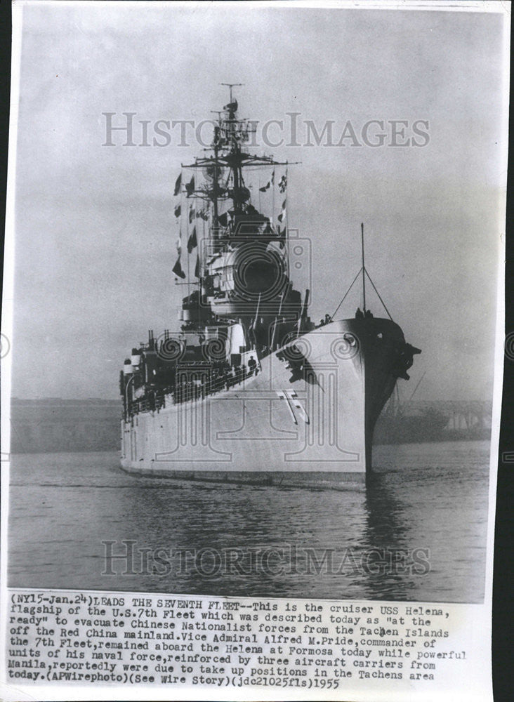 1955 Press Photo American Navy Cruiser Ship USS Helena - Historic Images