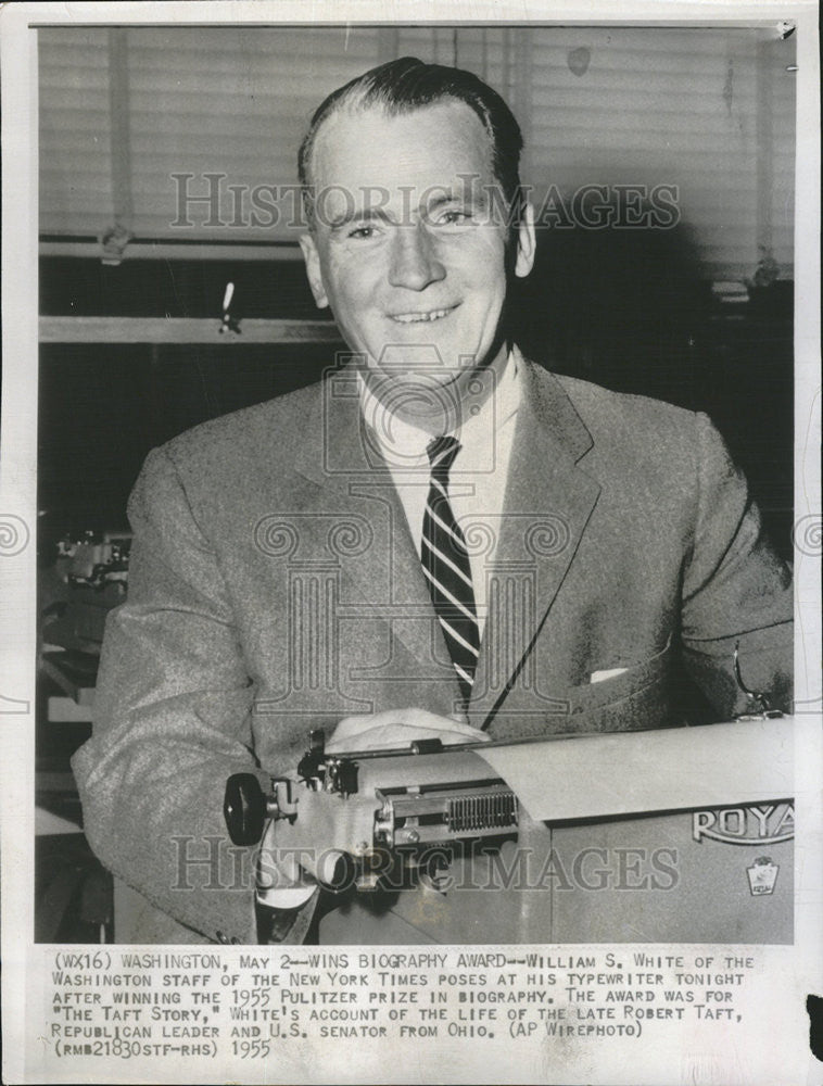 1955 Press Photo William White Washington Staff New York Typewriter Biography - Historic Images