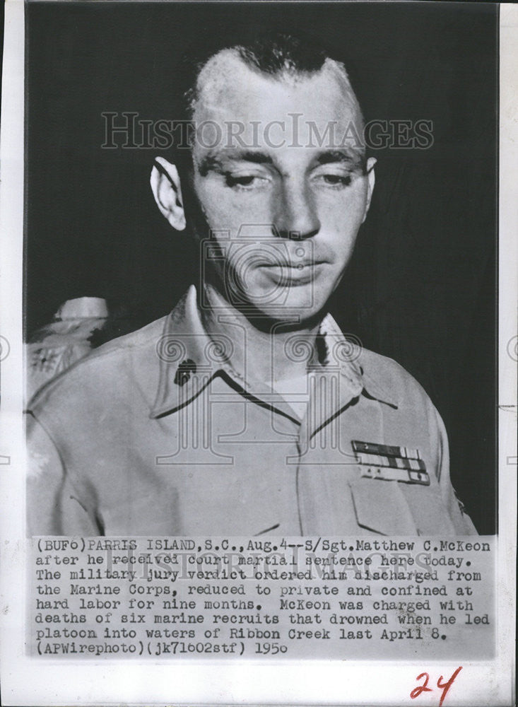 1950 Press Photo Matthew McKeon Court Martial Sentence Marine Corporation Labor - Historic Images