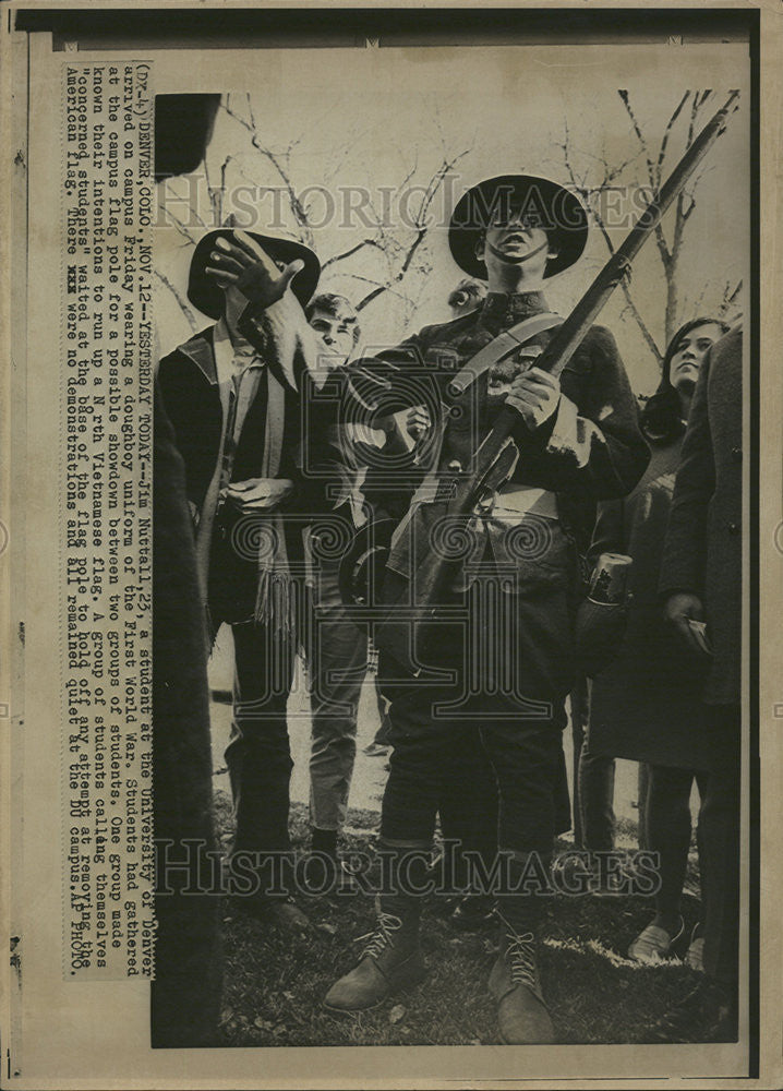 1969 Press Photo A Student Wearing a Doughboy Uniform of WWI. - Historic Images