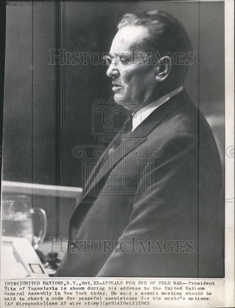 1963 Press Photo President Tito Yugoslavia United Nations General Assembly War - Historic Images