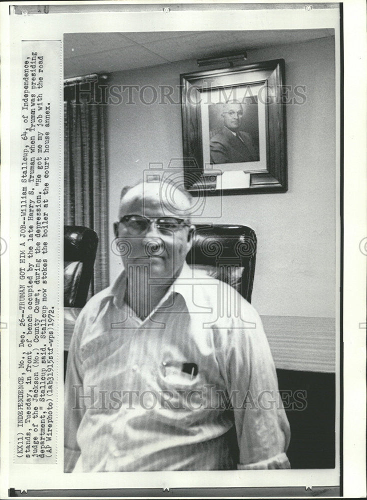 1972 Press Photo William Stallcup Harry Truman Independence bench Jackson - Historic Images