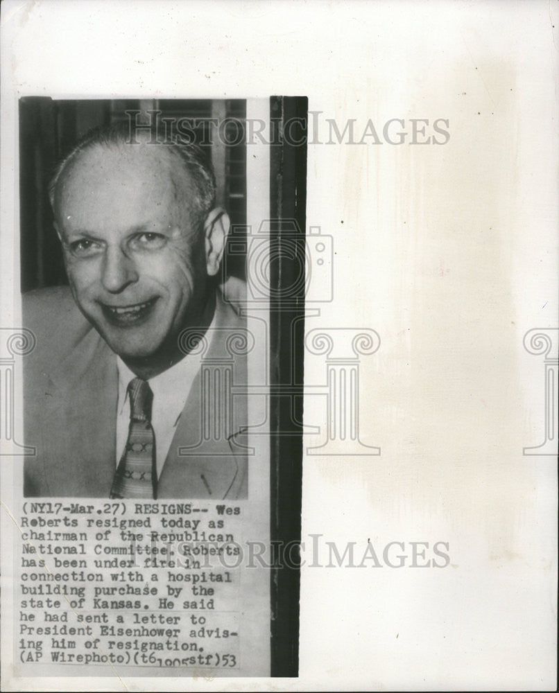 1953 Press Photo Wes Robert Kansas Eisenhower Republication National Committee - Historic Images