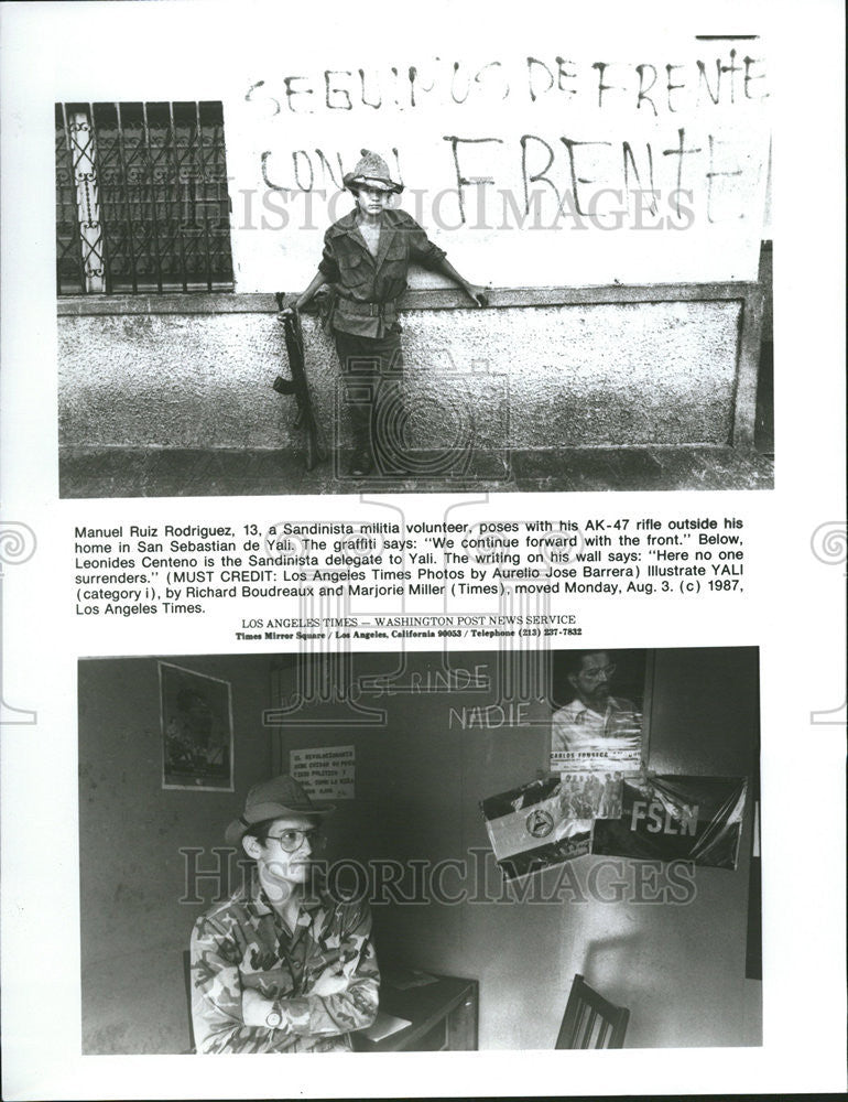 1987 Press Photo Manuel Ruiz Rodriguez a Sandinista militia volunteer - Historic Images
