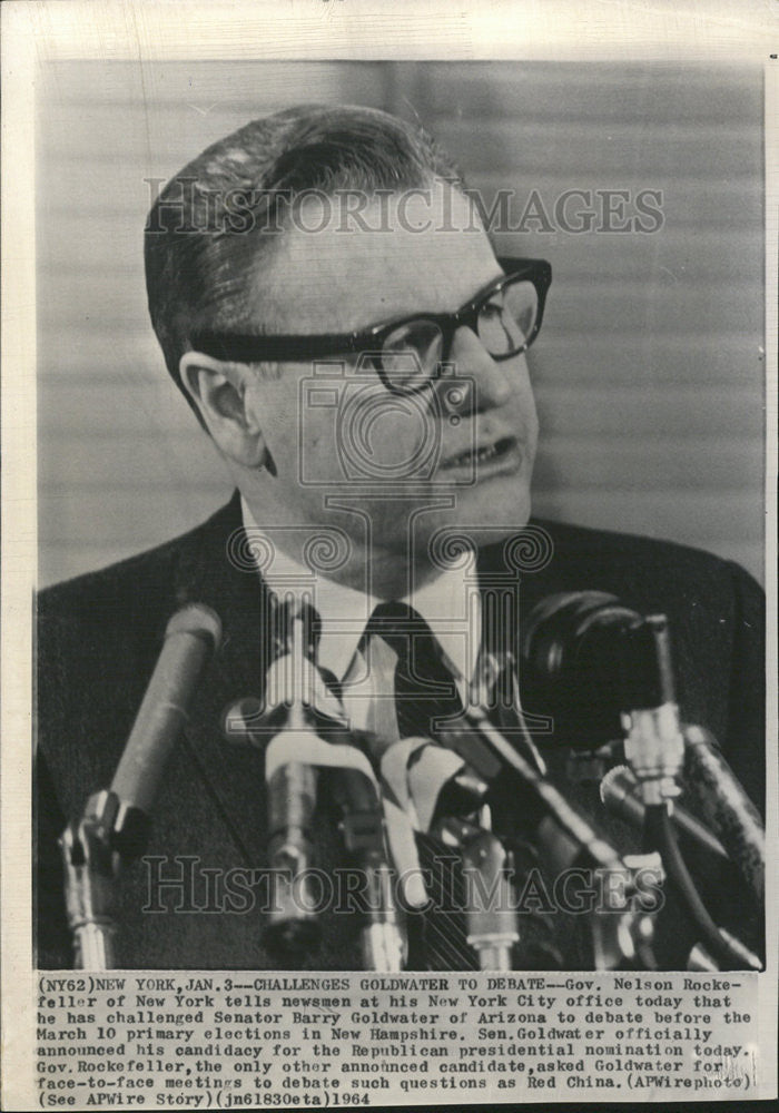 1964 Press Photo Nelson Rockefeller Senator Barry Goldwater Arizona office - Historic Images