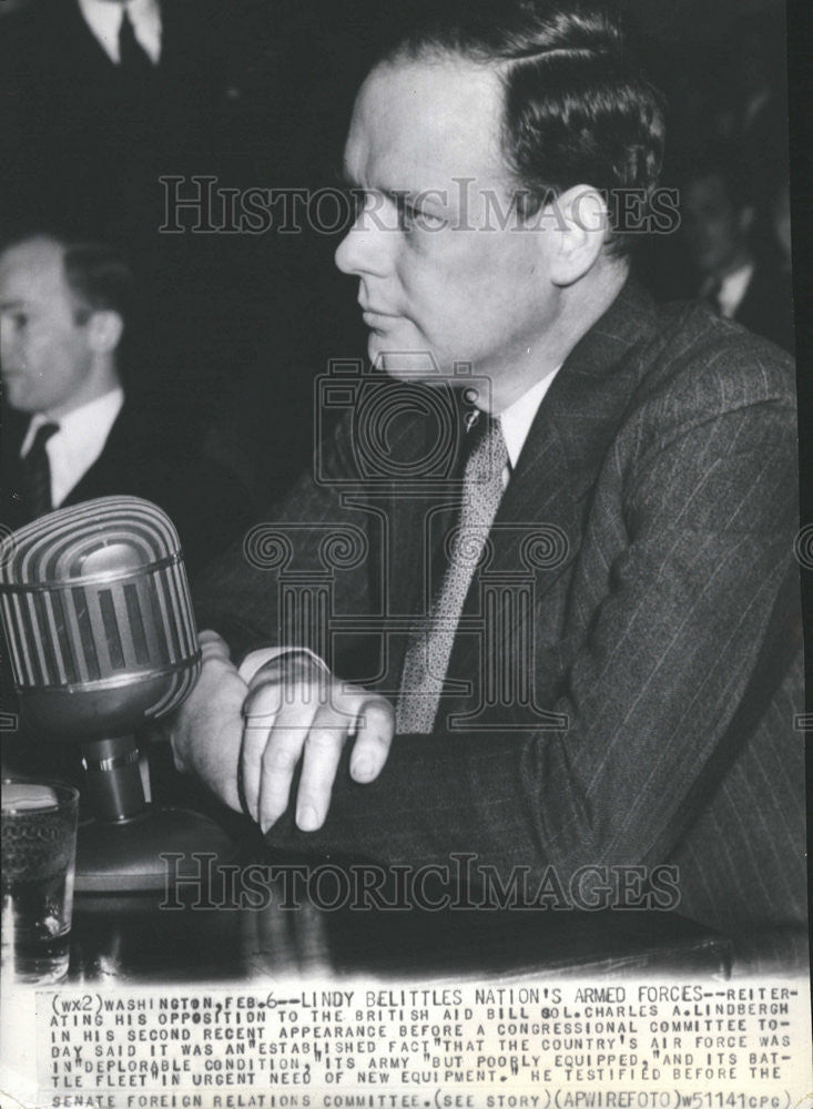 Press Photo British Aid Bill Col Charles Lindbergh Lindy Belittles Nation Armed - Historic Images