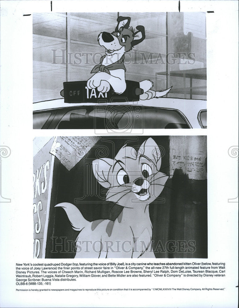 1988 Press Photo Oliver &amp; Company Animated Motion Picture Play - Historic Images