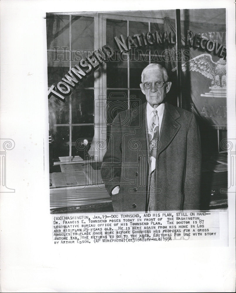 1954 Press Photo Francis Townsend Pose Infront Washington Legislative Bereau - Historic Images