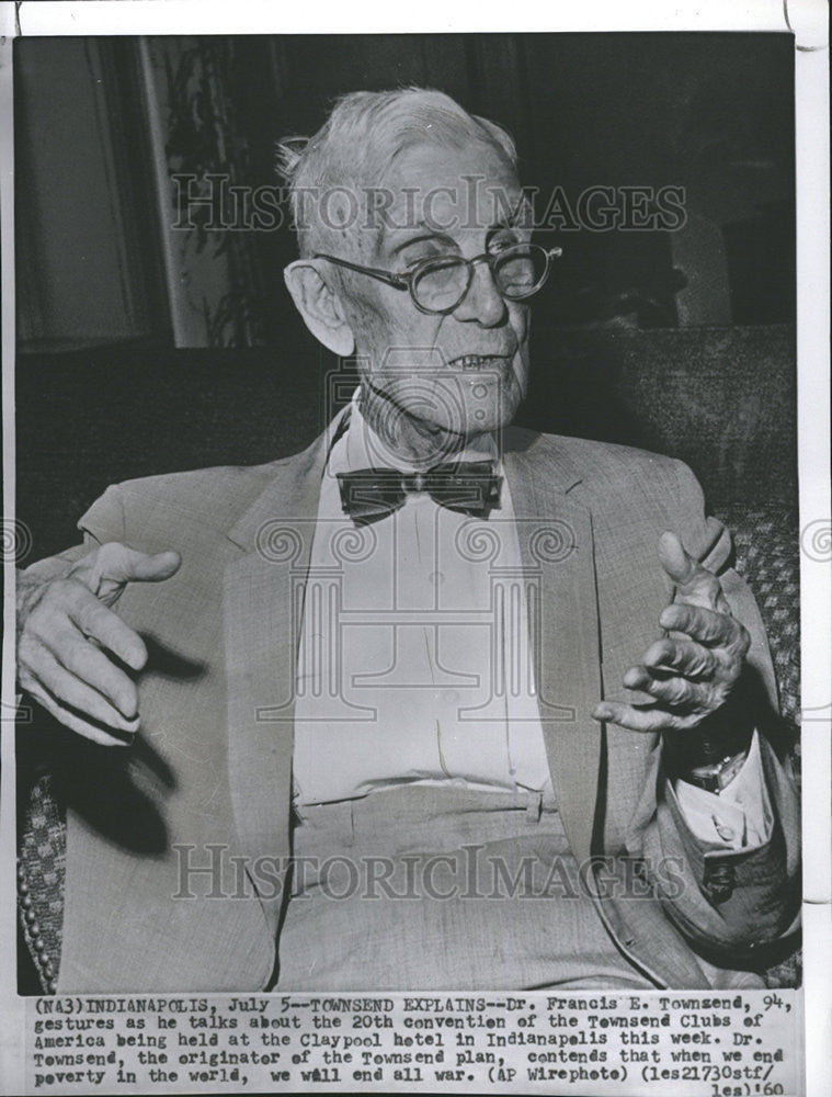 1960 Press Photo Francis E. Townsend American Physician - Historic Images