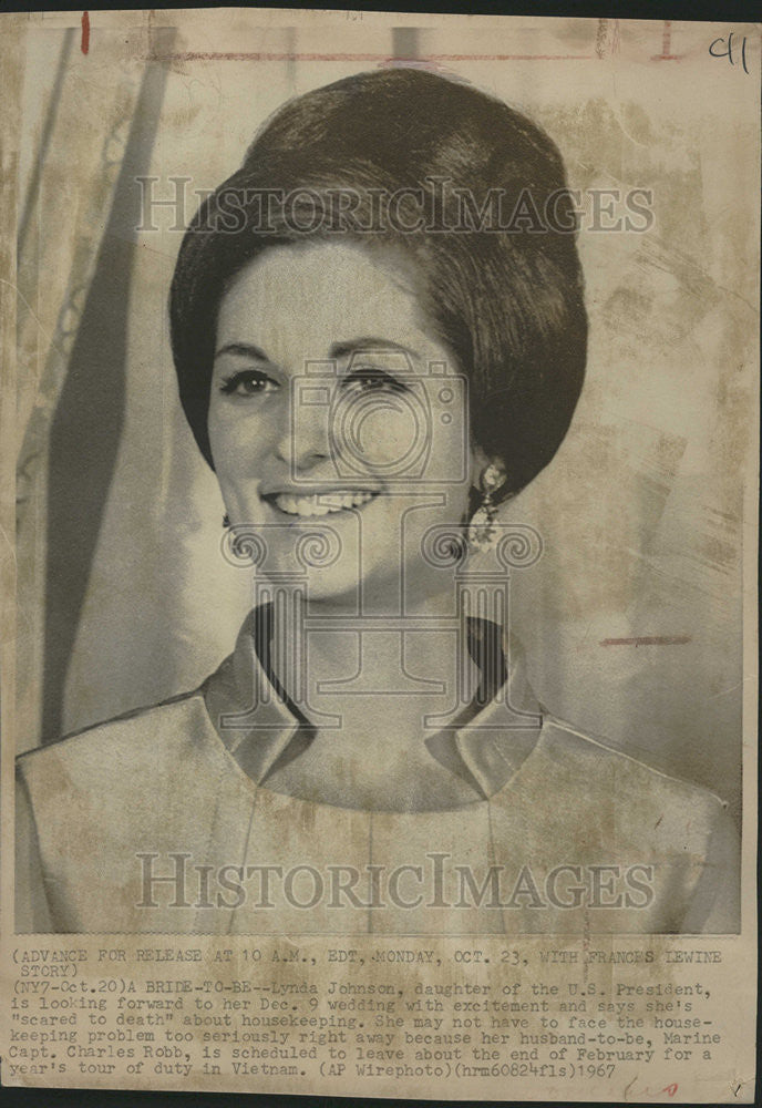 1967 Press Photo Bride-to-be Lynda Johnson, US President Daughter - Historic Images