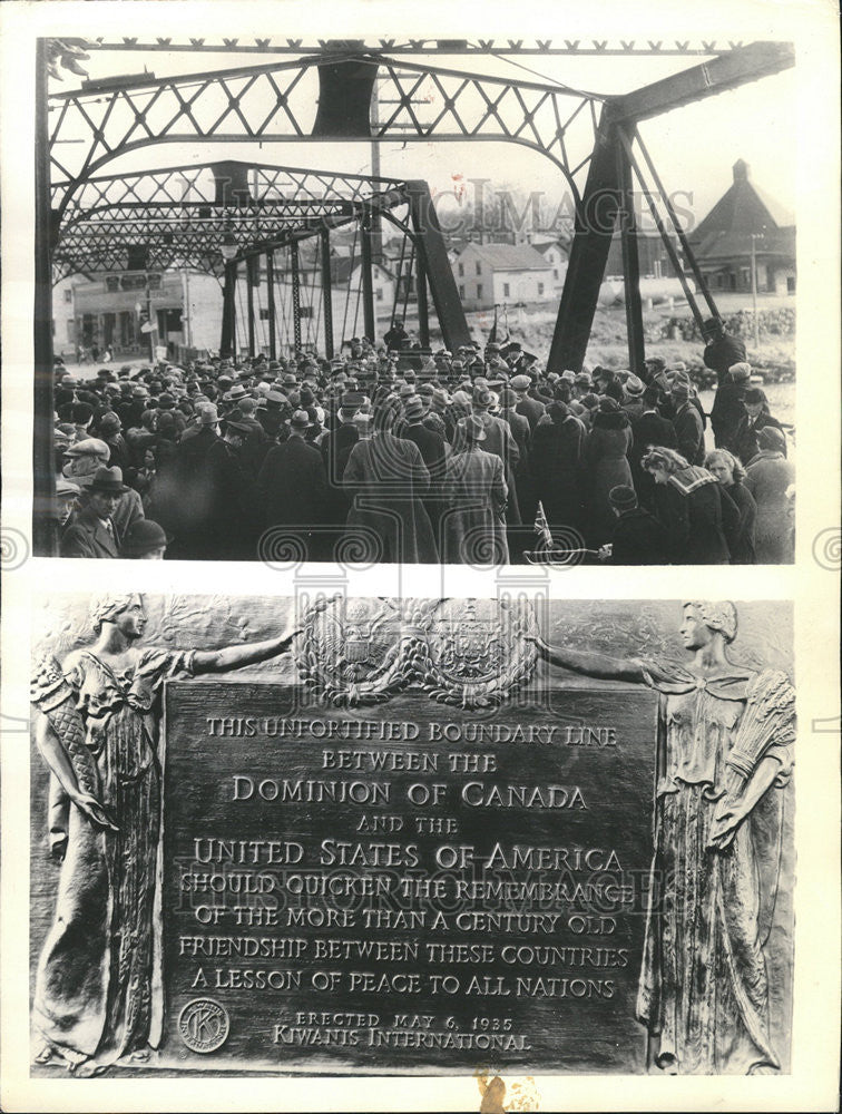 1935 Press Photo America Canada Boundary Plaque - Historic Images