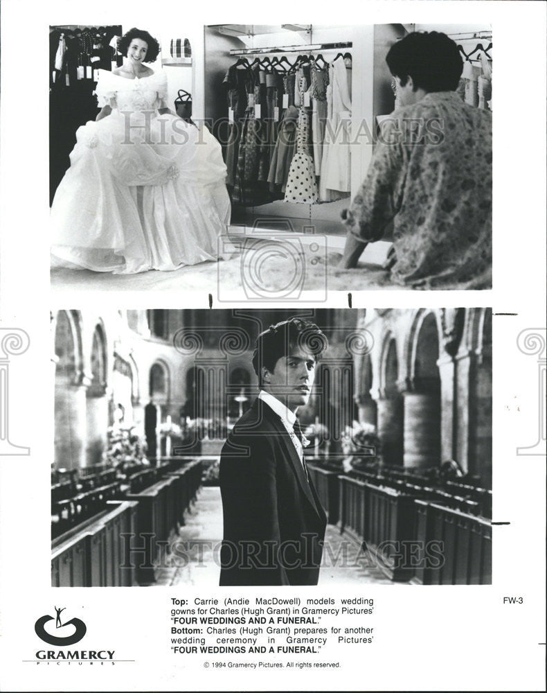 1994 Press Photo Andie MacDowell Hugh Grant Four Wedding and A Funeral - Historic Images