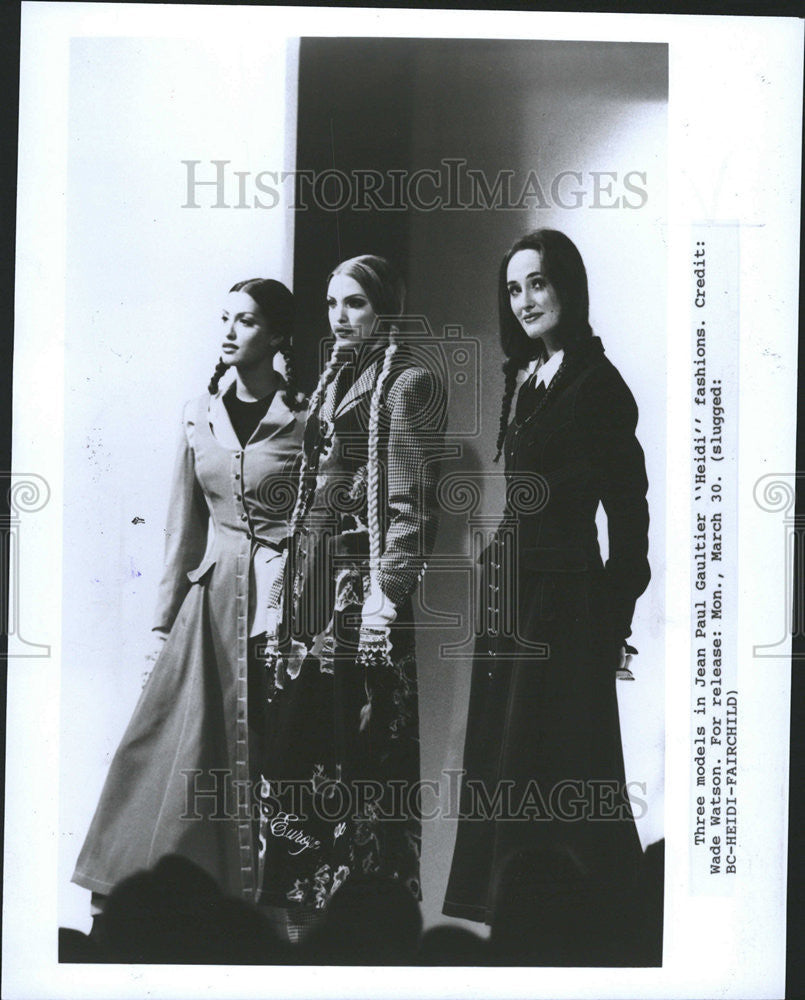 1992 Press Photo Jean Paul Gaultier Heidi fashions Coats Wade Watson Model Snap - Historic Images