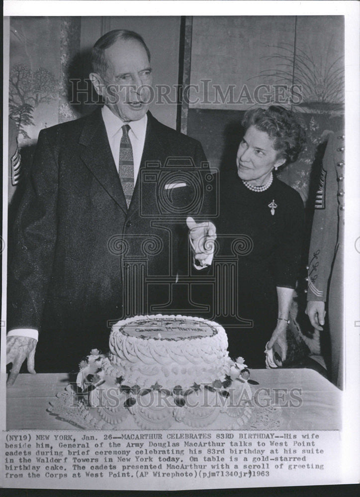 1963 Press Photo MacArthur Celebrates Birthday General Army Douglas West Point - Historic Images