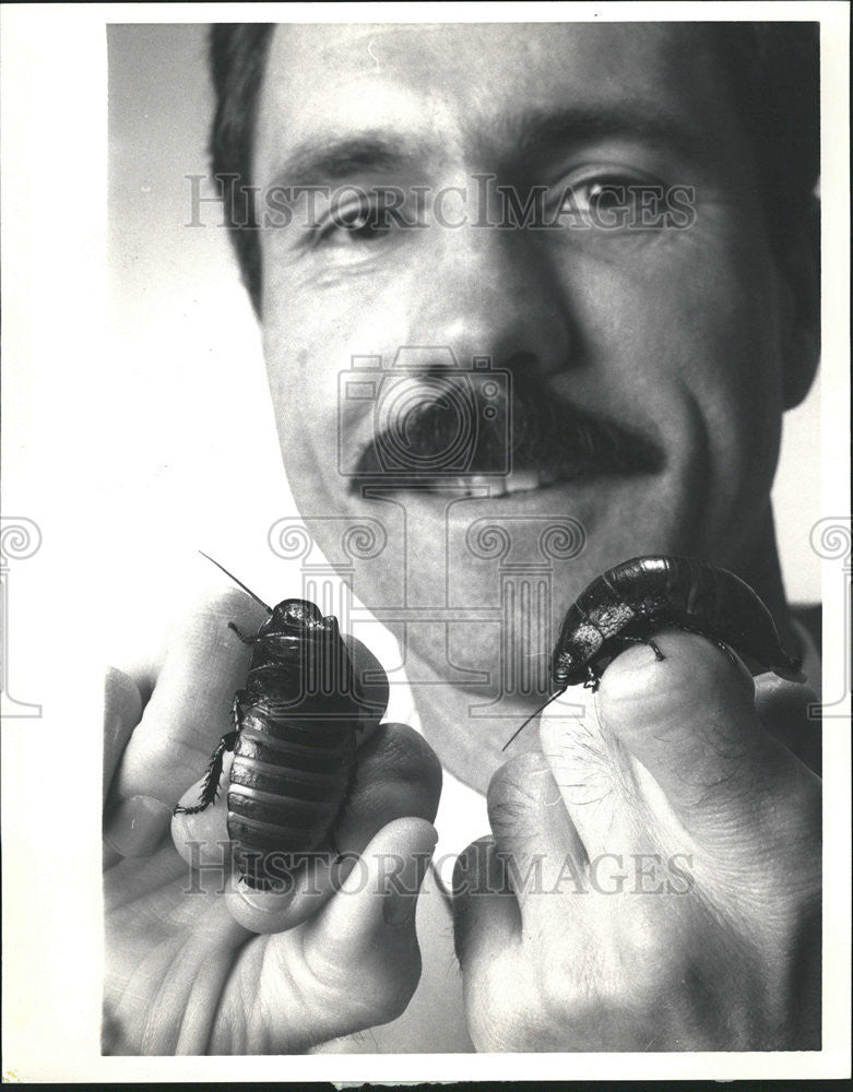 1988 Press Photo Cockroaches Entomologist Keith Kennedy Food Water Shelter - Historic Images