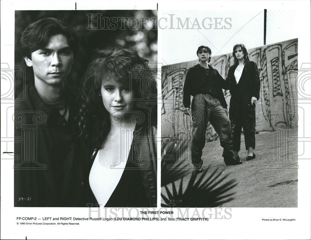 1990 Press Photo Lou Diamond Phillips, Tracy Griffith In The First Power - Historic Images