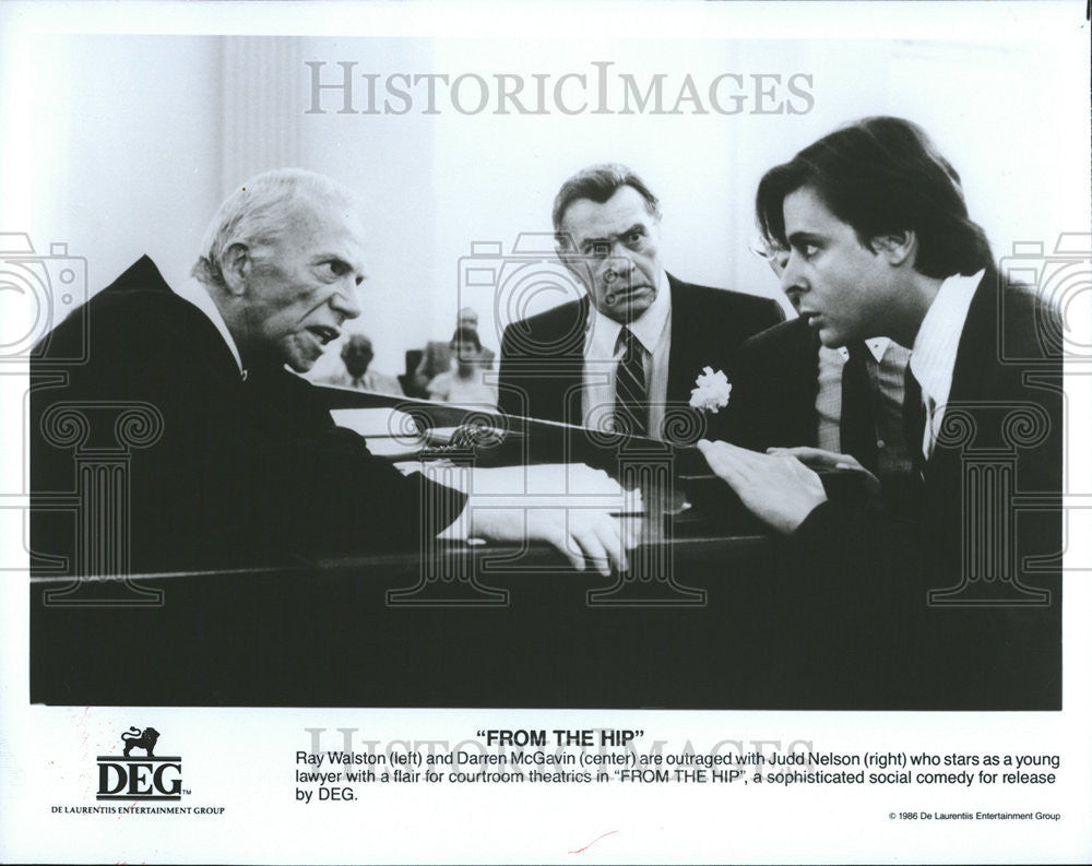 1986 Press Photo Ray Walston, Darren McGavin &amp; Judd Nelson Star In From The Hip - Historic Images