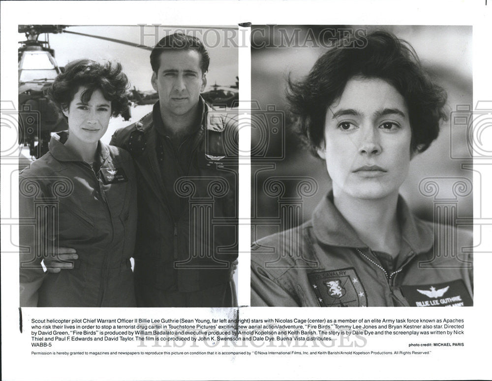 1990 Press Photo SEan Young, Nicolas Cage/Actor/FireBirds/Producer/Dicretor - Historic Images