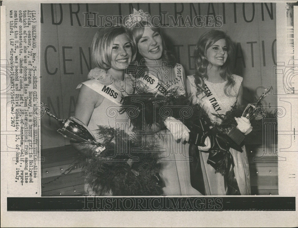 1967 Press Photo Alice Alfeim Bergen Norway Hollywood Miss Teen International - Historic Images