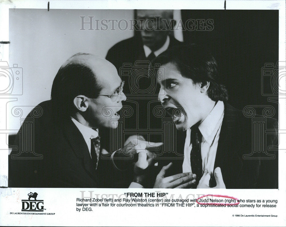 1987 Press Photo Richard Zobel Ray Walston Judd Nelson Courtroom theatrics Hip - Historic Images