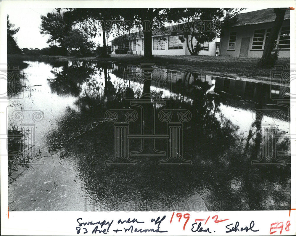 1981 Press Photo Water Stands In A Schoolyard At Rio Vista Elementary - Historic Images