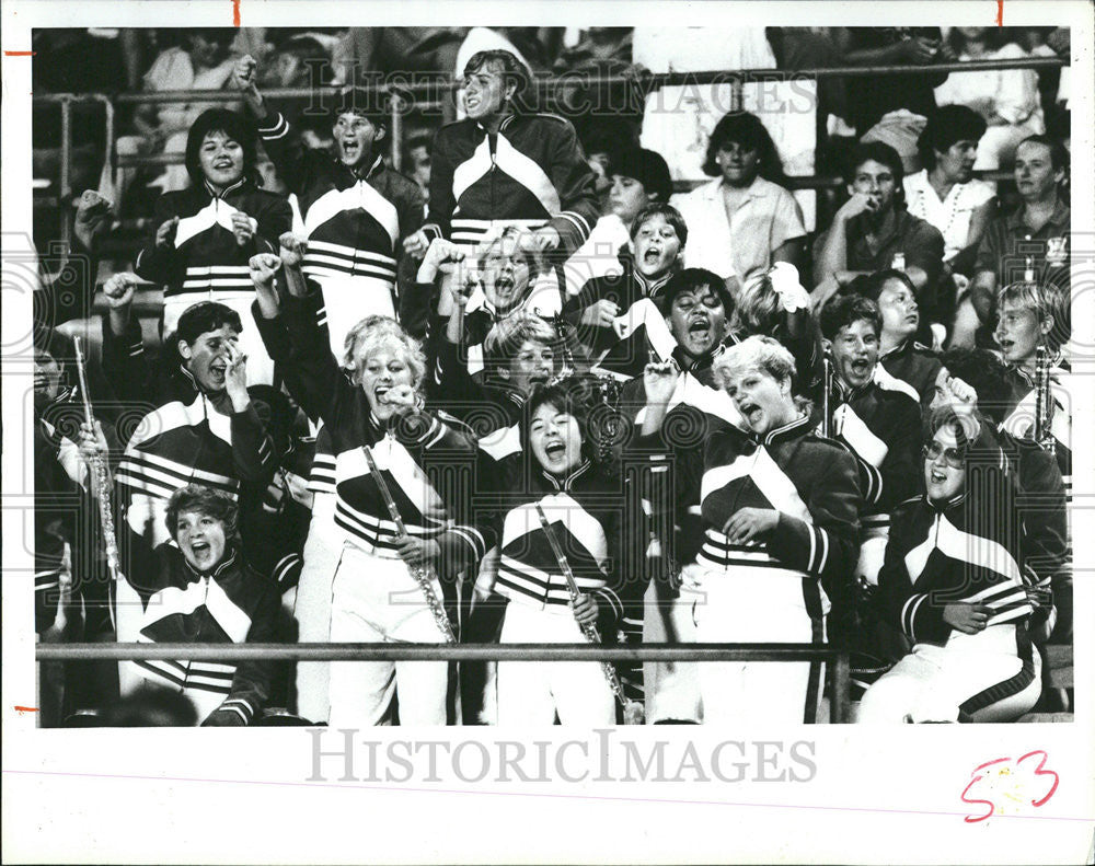 1966 Press Photo Northeast High School Band Members Cheering Football Game - Historic Images