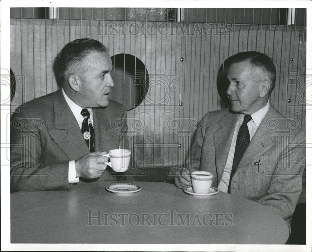 1956 Press Photo Luby Motor Company Founder And President Having Coffee - Historic Images