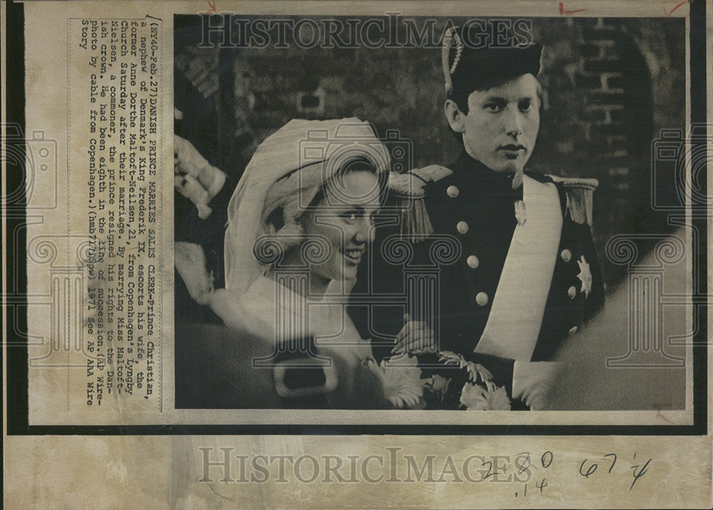 1971 Press Photo Danish Prince Christian Wedding Copenhagen - Historic Images
