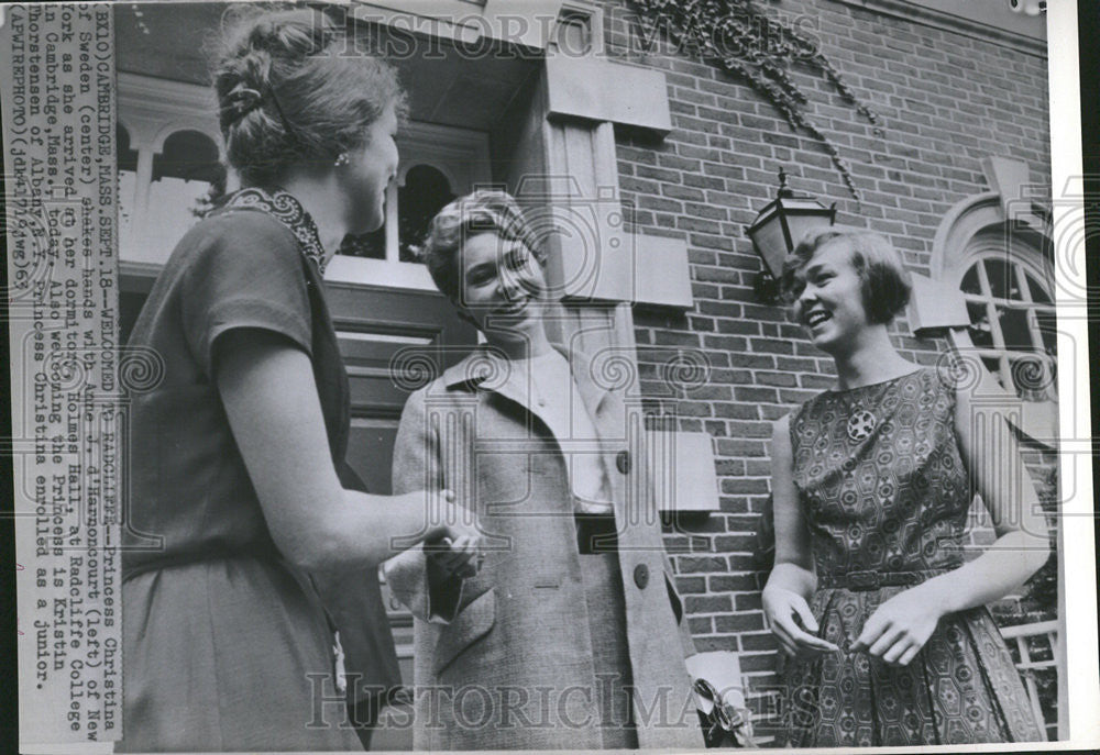 1963 Press Photo Princess Christina Shaking Hands With New College Friends - Historic Images