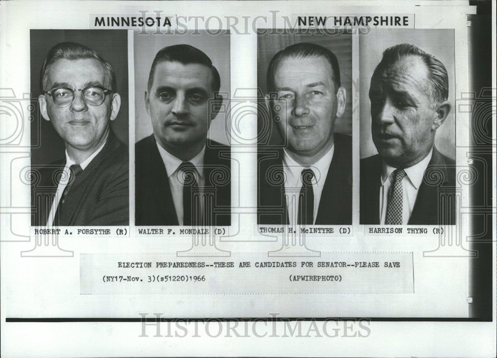 1966 Press Photo Election Senator Robert Forsythe Walter Mondale Thomas McIntyre - Historic Images