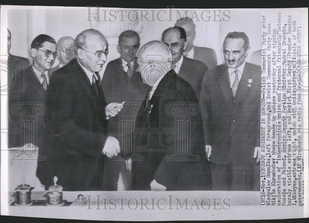 1956 Press Photo Nikita Khrushchev Wladyslaw Gomulka Polish Communist Party - Historic Images