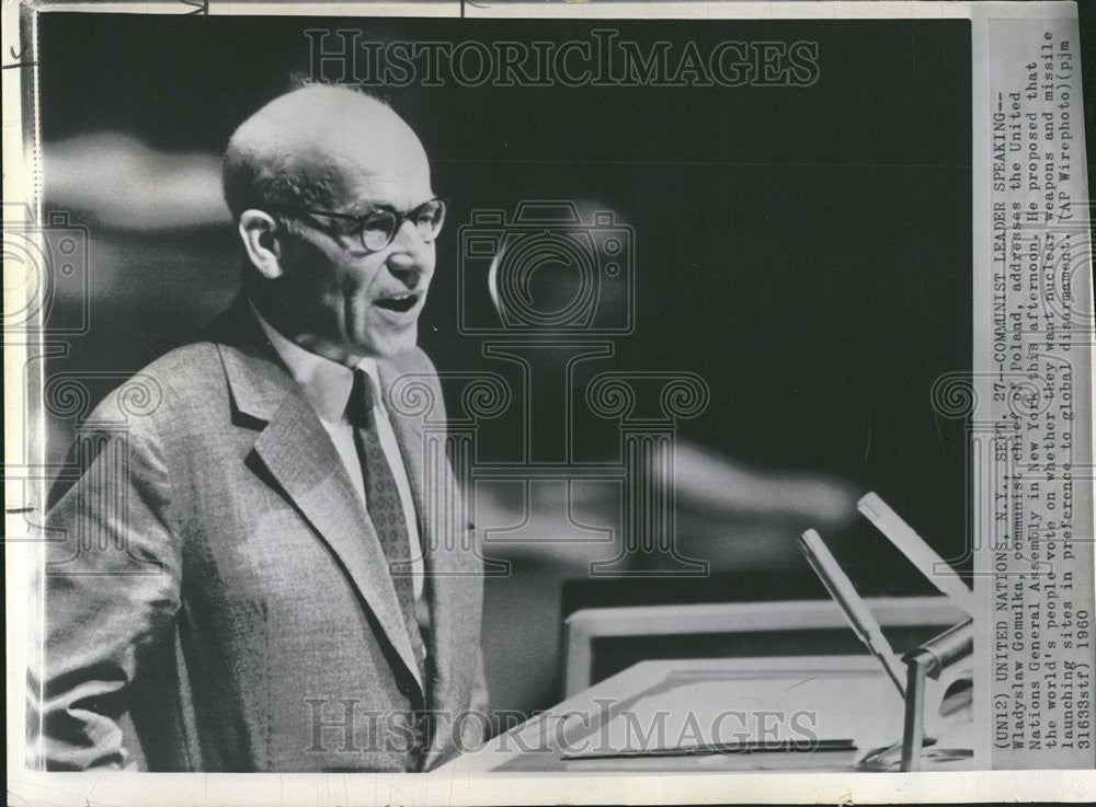 1960 Press Photo Wladyslaw Gomulka communist chief Poland UN General Assembly - Historic Images