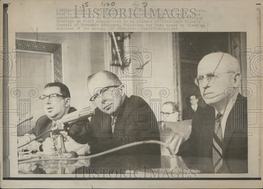 1969 Press Photo Herbert Stein Paul McCracken Hendrik Houthakker Banking Nixon - Historic Images