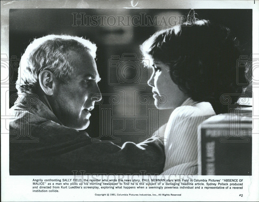 1981 Press Photo Paul Newman Sally Field Movie Actor Actress Absence Malice - Historic Images