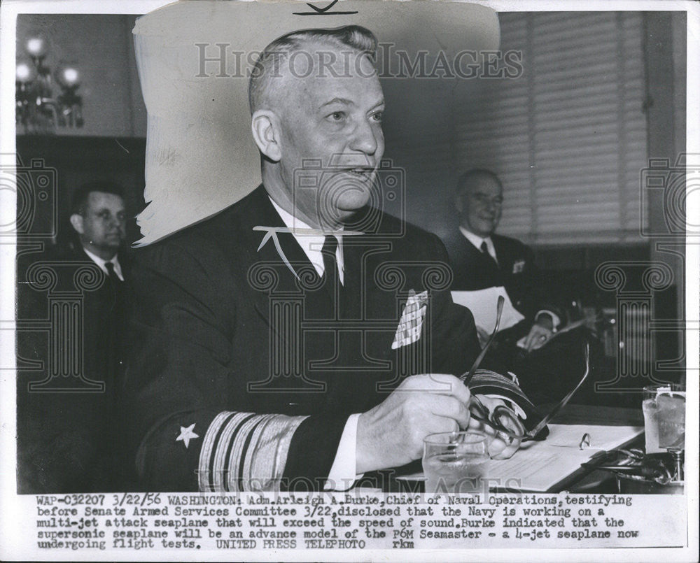 1956 Press Photo Arleigh A.Burke Naval Chief Senate Armed Services Committee - Historic Images