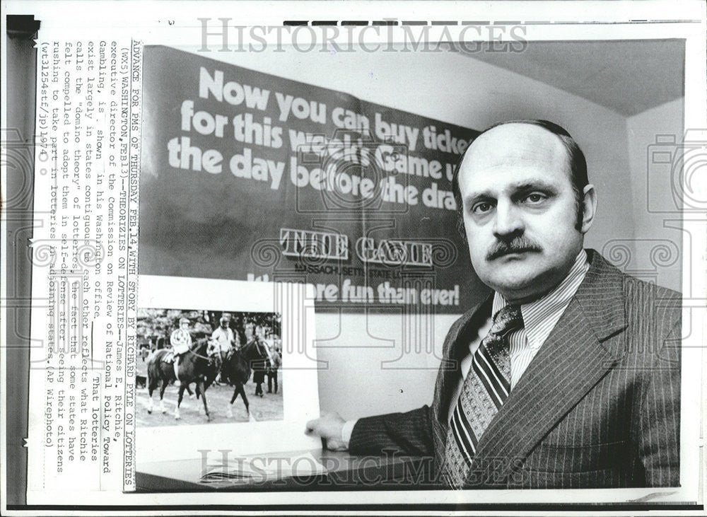 1974 Press Photo James Ritchie executive director national Policy Gambling - Historic Images