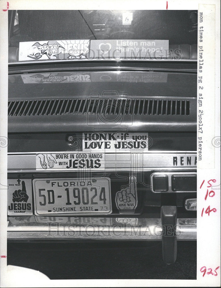 1973 Press Photo Religious Bumper Stickers - Historic Images