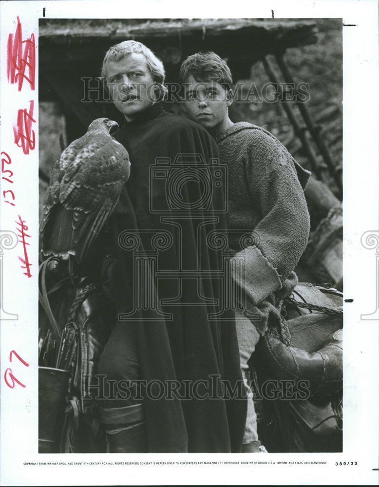 1985 Press Photo Matthew Broderick Rutger Hauer film TV star Ladyhawke movie - Historic Images